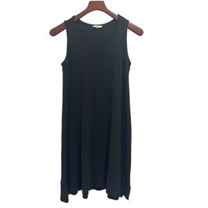 Eileen Fisher Textured Cotton XXS Scoop Neck Tank Dress Black Simple Basic